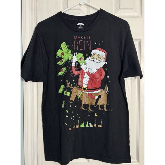 Holiday Time Make It Rein Black Christmas T-shirt, Holiday Party, Medium - Picture 1 of 5